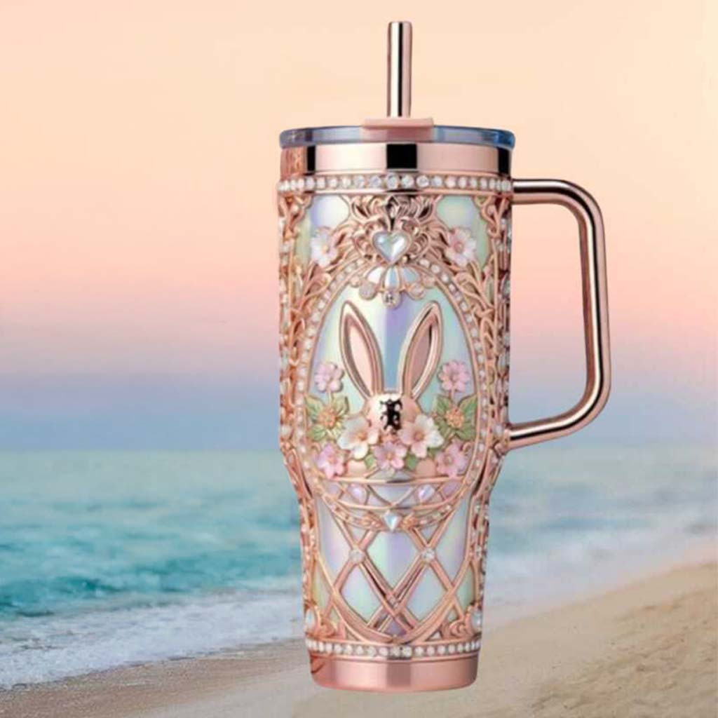 Easter Bunny Floral Elegant Jubilee Design Travel Tumbler Pink Cute Cup Easter Day Gifts - Kdjoy
