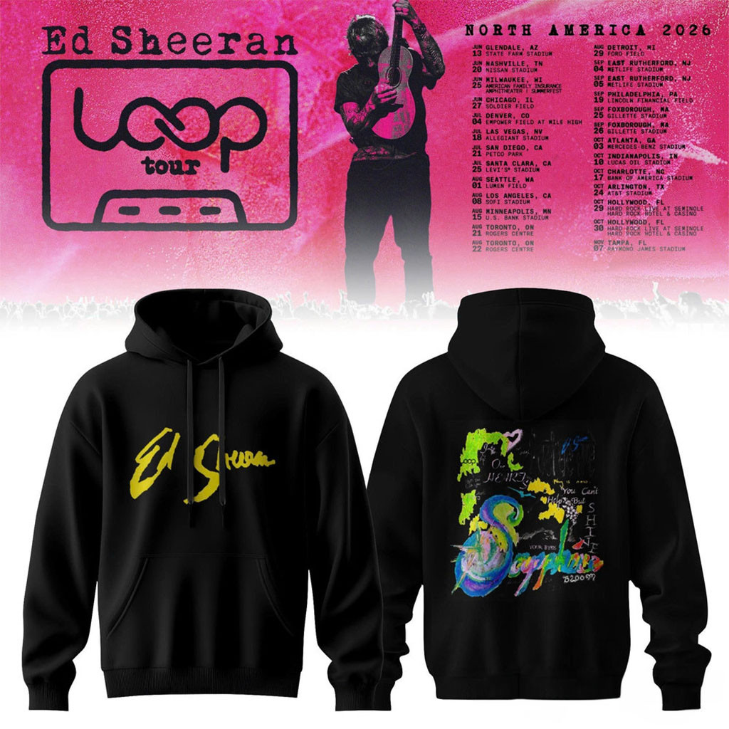 Ed Sheeran Loop Tour 2026 North American List Concert Hoodie Black Ed Sheeran Merch Fan Gear - Kdjoy Ed Sheeran Loop Tour 2026 North American List Concert Hoodie Black Ed Sheeran Merch Fan Gear - Kdjoy
