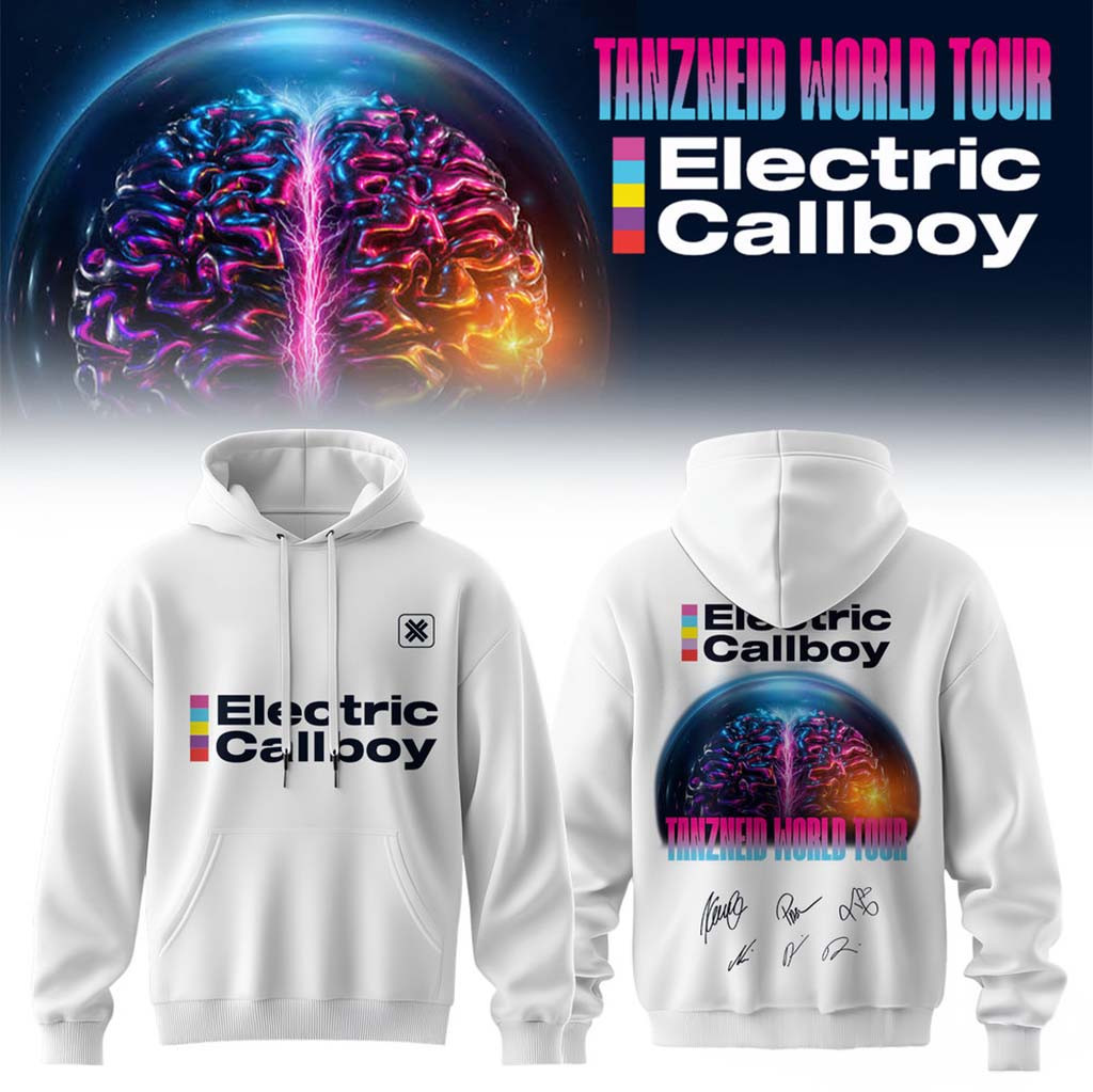 Electric Callboy Merch Tanzneid World Tour Globe Brain White Hoodie Best Gifts For Music Lovers - Kdjoy