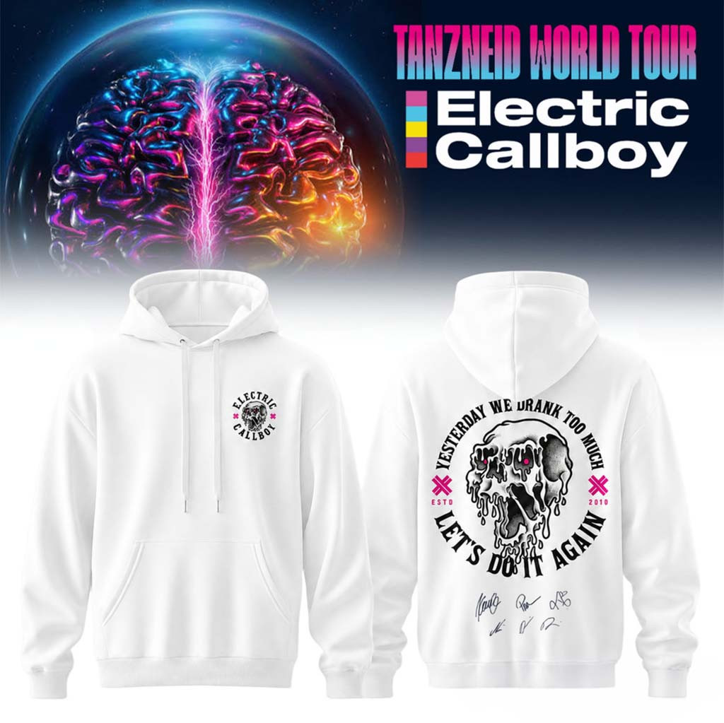 Electric Callboy Tanzneid World Tour Globe Brain White Hoodie Electric Callboy Merch Fan Gifts - Kdjoy
