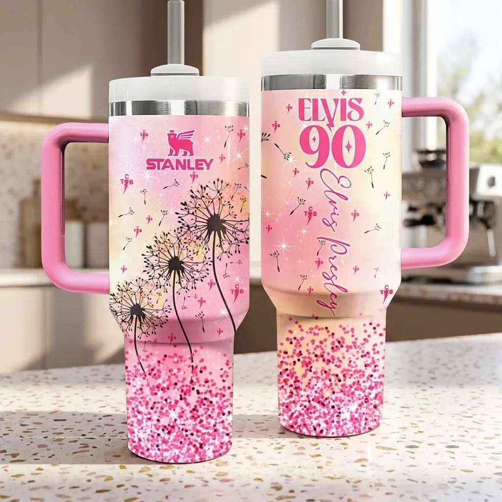 Elvis Presley 90th Birthday Pink Stanley Tumbler Elvis Presley Merch Present For Music Lovers - Kdjoy Elvis Presley 90th Birthday Pink Stanley Tumbler Elvis Presley Merch Present For Music Lovers - Kdjoy