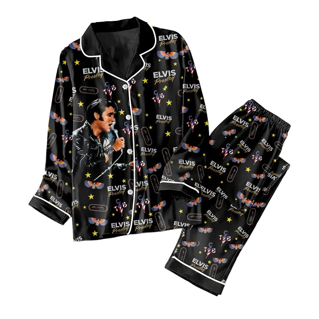 Elvis Presley Premium Black Pajama Set 2026 Elvis Presley Merch Present For Mom - Kdjoy