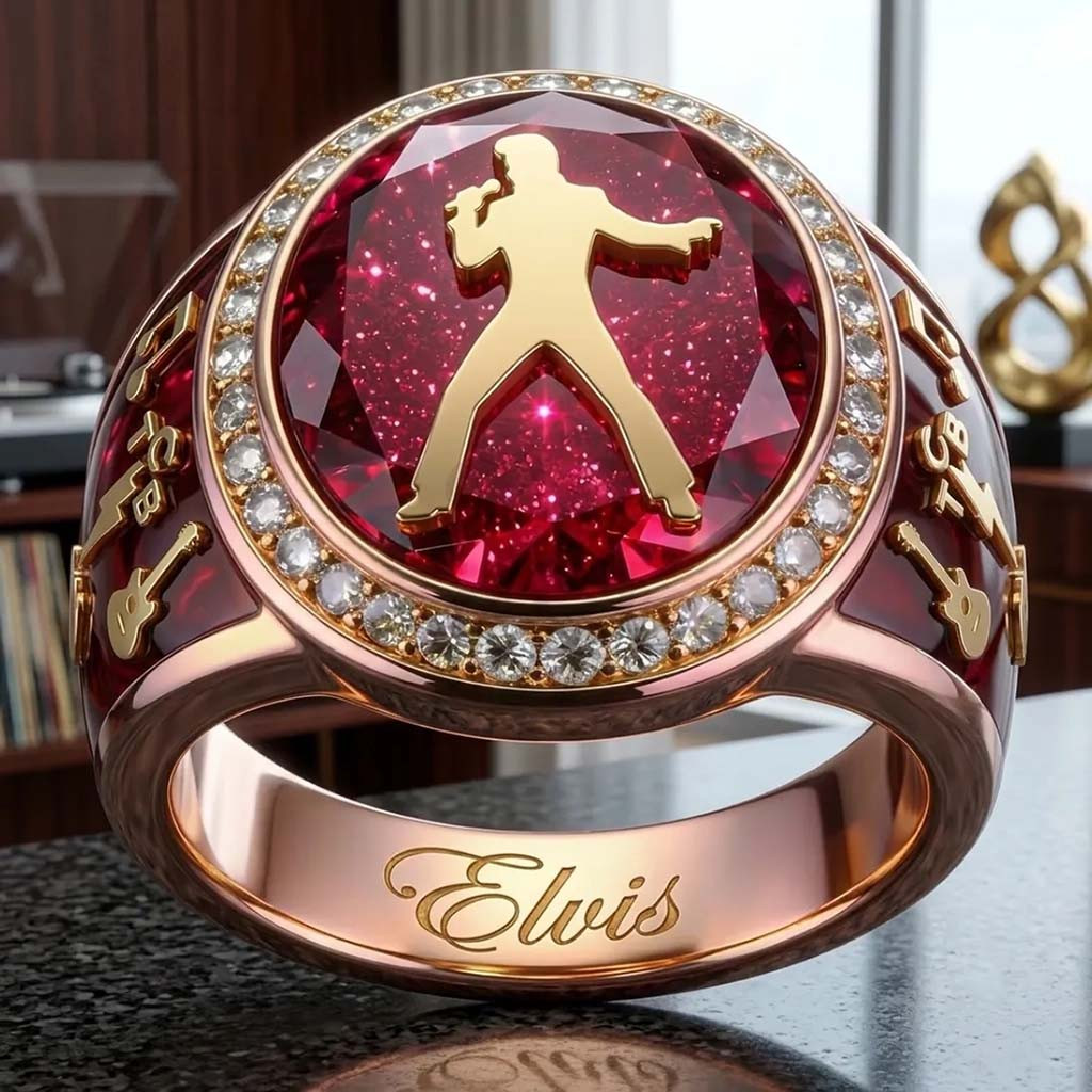 Elvis Presley Signature Ring King Of Rock And Roll Elvis Presley Merch 2026 Gift For Fans - Kdjoy