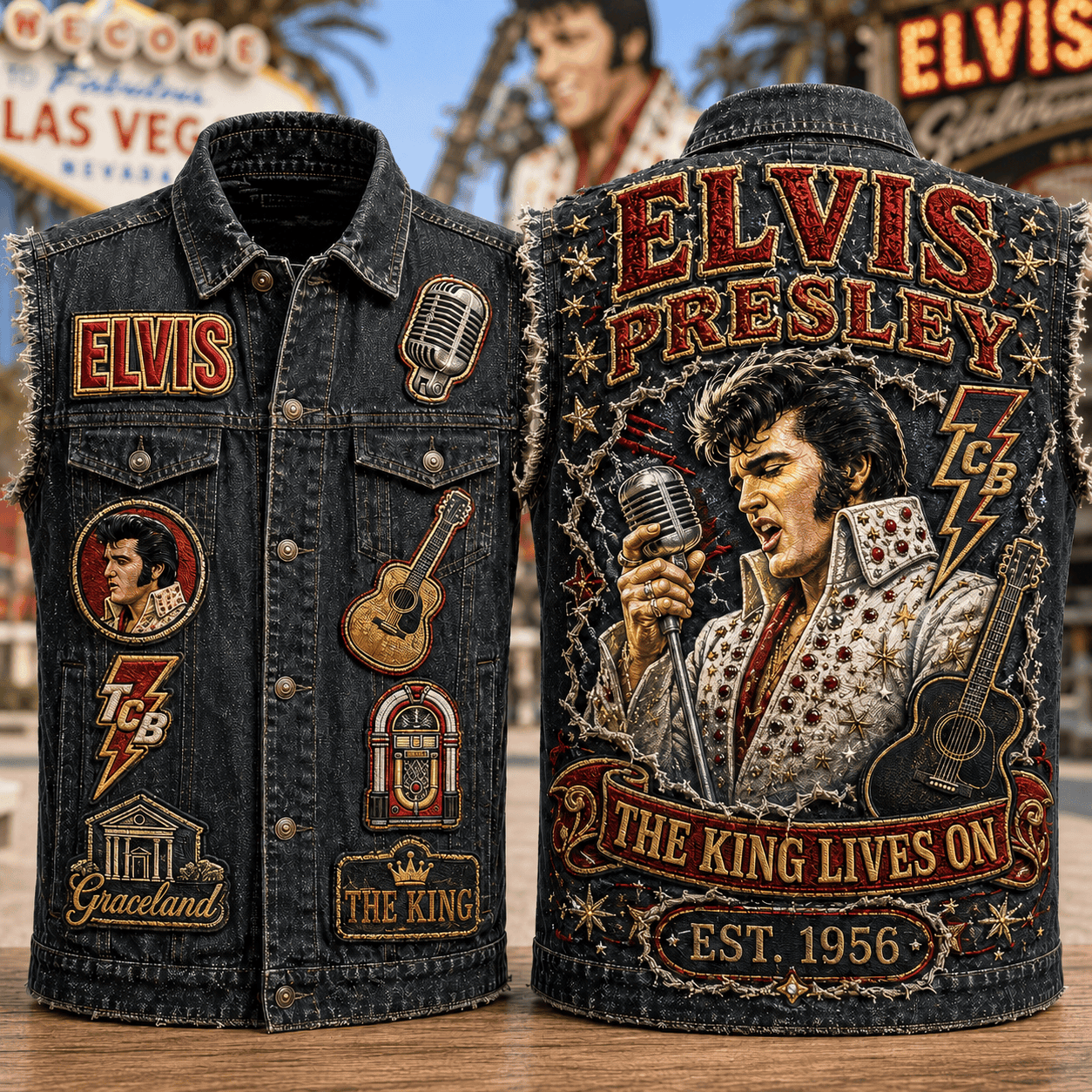 Elvis Presley The King Lives On Denim Vest The King Elvis Presley Merch Gift For Music Lovers - Kdjoy