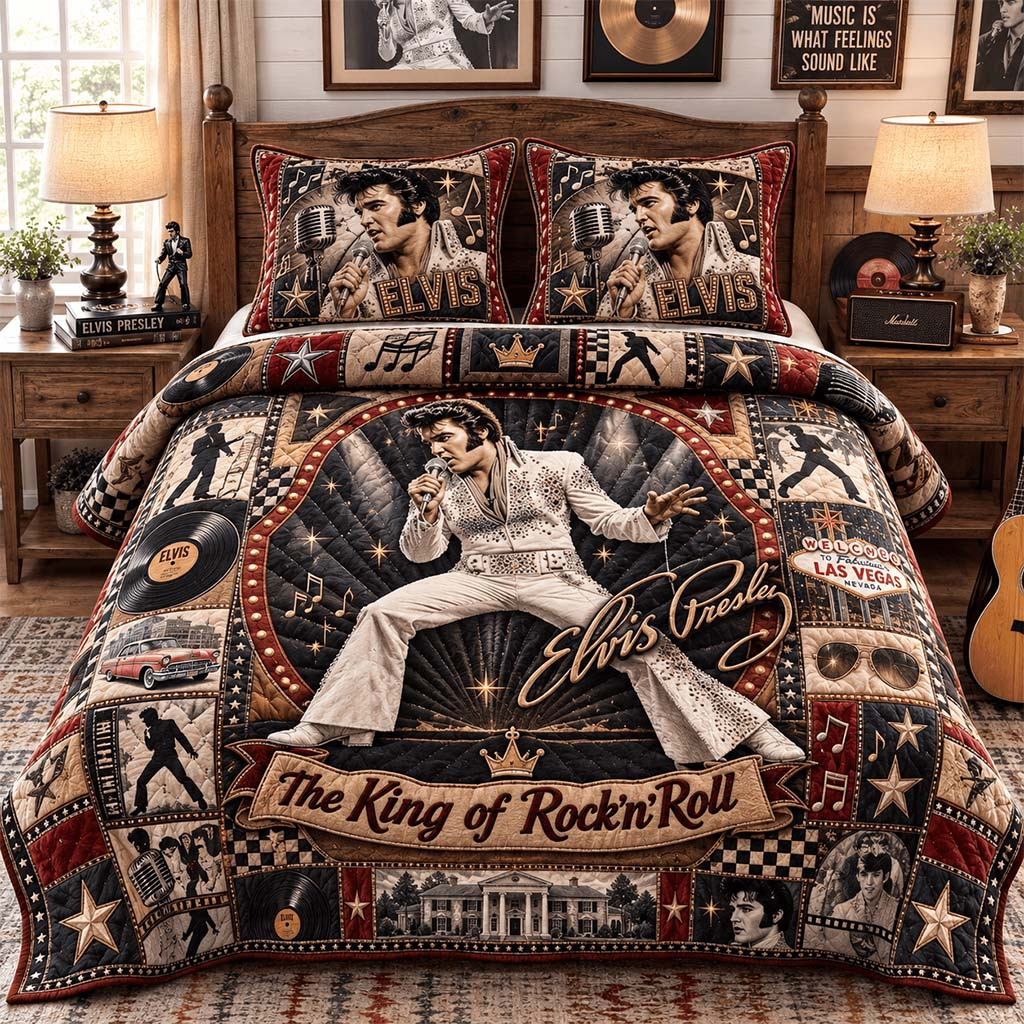 Elvis Presley The King Of Rock'n Roll Quilt Bedding Set Elvis Presley Merch Music Lovers Gifts - Kdjoy Elvis Presley The King Of Rock'n Roll Quilt Bedding Set Elvis Presley Merch Music Lovers Gifts - Kdjoy