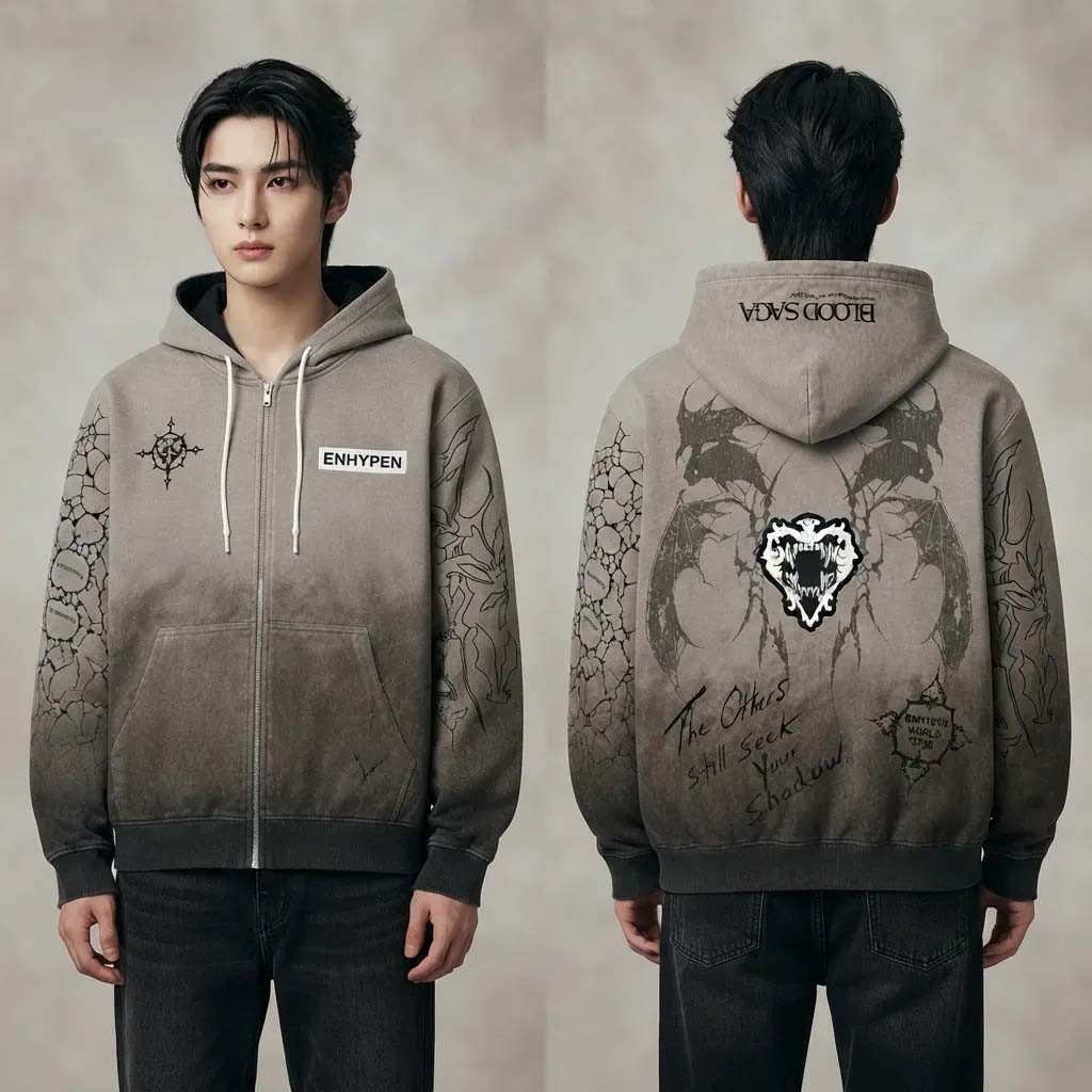 Enhypen Blood Saga US World Tour 2026 Gothic Zip Hoodie The Others Still Seek Your Shadow Merch - Kdjoy