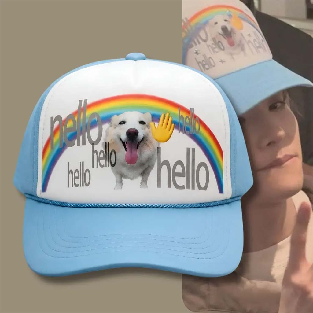 ENHYPEN Jake Layla Hello Rainbow Smiling Dog Graphic Trucker Hat ENHYPEN Merch Gift For Fans - Kdjoy