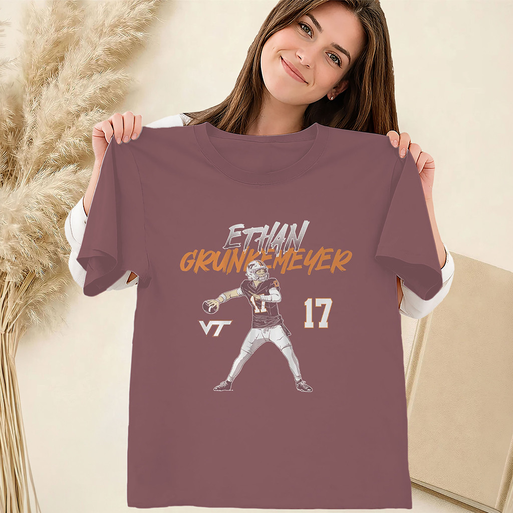 Ethan Grunkemeyer Shirt Virginia Tech Football Name Number Pose Tee Hokies Merch Fans Gifts - Kdjoy