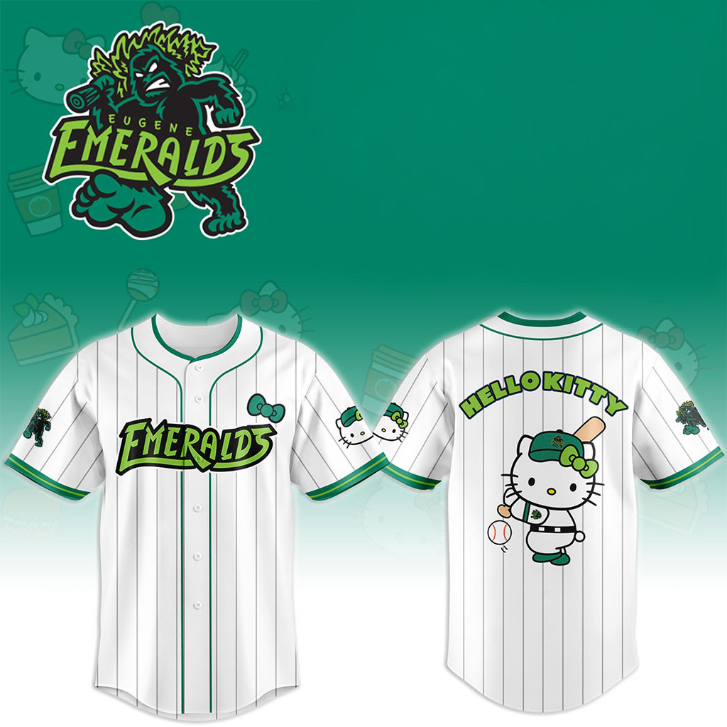 Eugene Emeralds X Hello Kitty Night 2026 Jersey Eugene Emeralds Merch Gift For Baseball Fans - Kdjoy Eugene Emeralds X Hello Kitty Night 2026 Jersey Eugene Emeralds Merch Gift For Baseball Fans - Kdjoy