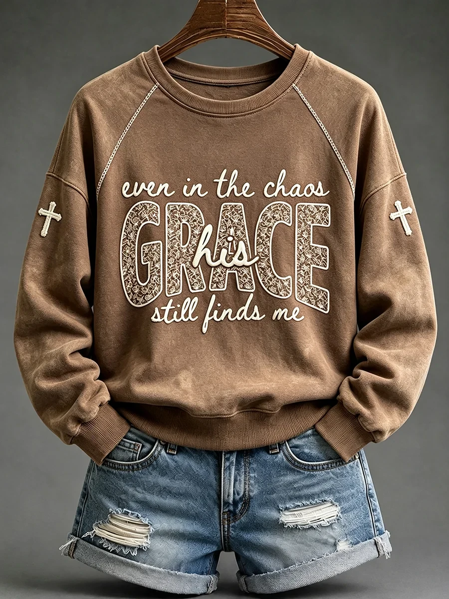 Even In The Chaos His Grace Still Finds Me Sweatshirt Leopard Christian Cross Clothes Gift - Kdjoy