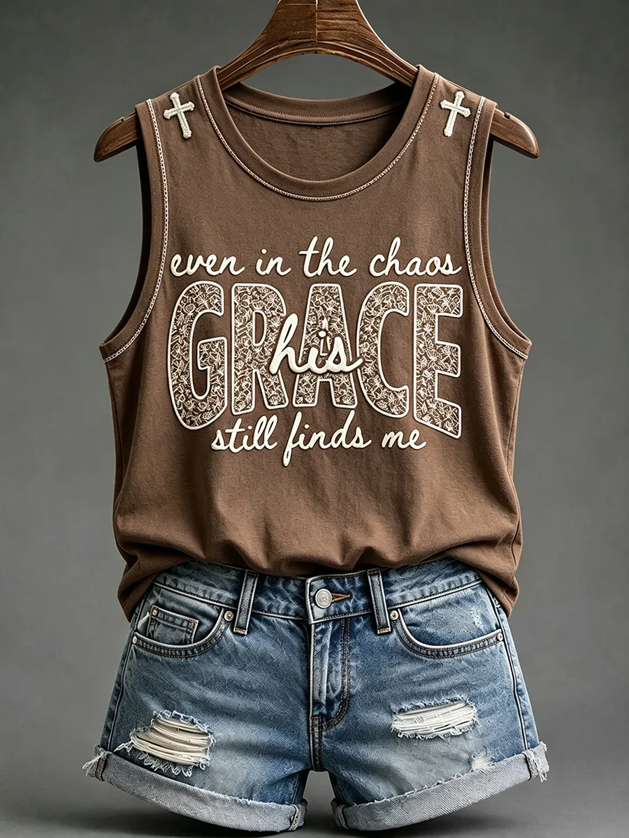 Even In The Chaos His Grace Still Finds Me Tank Top Christian Faith Merch Trendy Gifts For Fans - Kdjoy