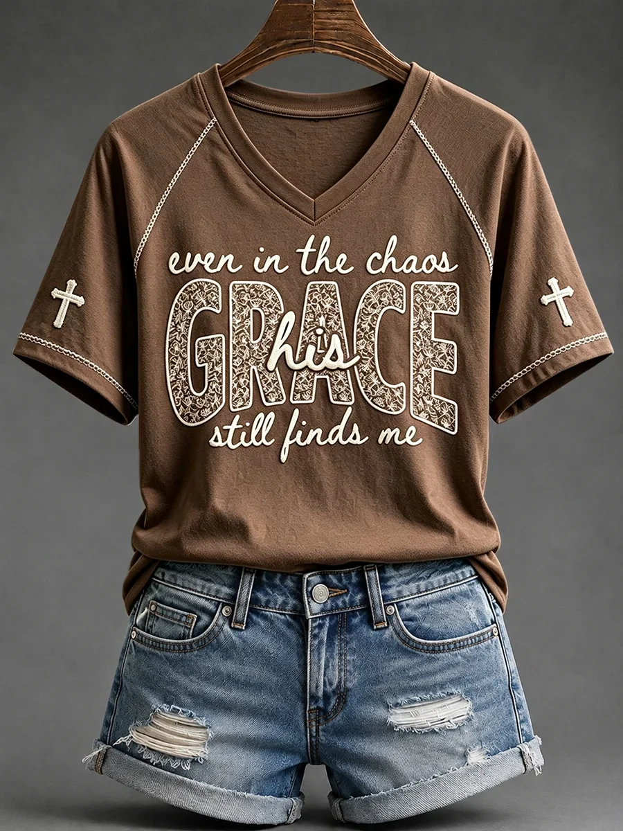 Even In The Chaos His Grace Still Finds Me V-Neck Shirt Christian Faith Floral Shirt Gift - Kdjoy Even In The Chaos His Grace Still Finds Me V-Neck Shirt Christian Faith Floral Shirt Gift - Kdjoy