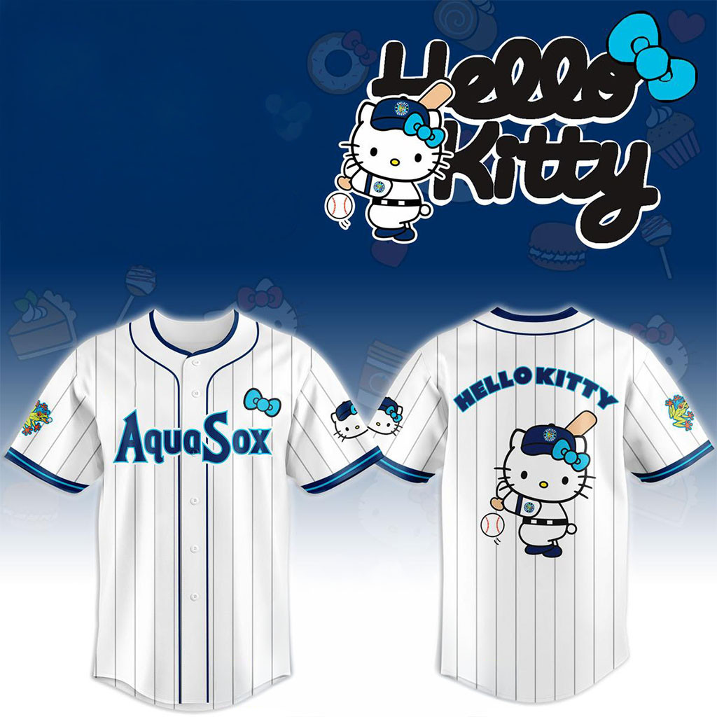 Everett AquaSox X Hello Kitty Classic Striped 2026 Night Game Jersey Everett AquaSox Merch - Kdjoy Everett AquaSox X Hello Kitty Classic Striped 2026 Night Game Jersey Everett AquaSox Merch - Kdjoy