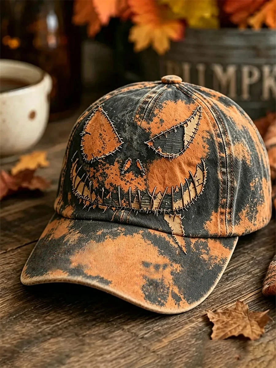Evil Jack O Lantern Pumpkin Baseball Cap Halloween Spooky Merch Gift For Him - Kdjoy