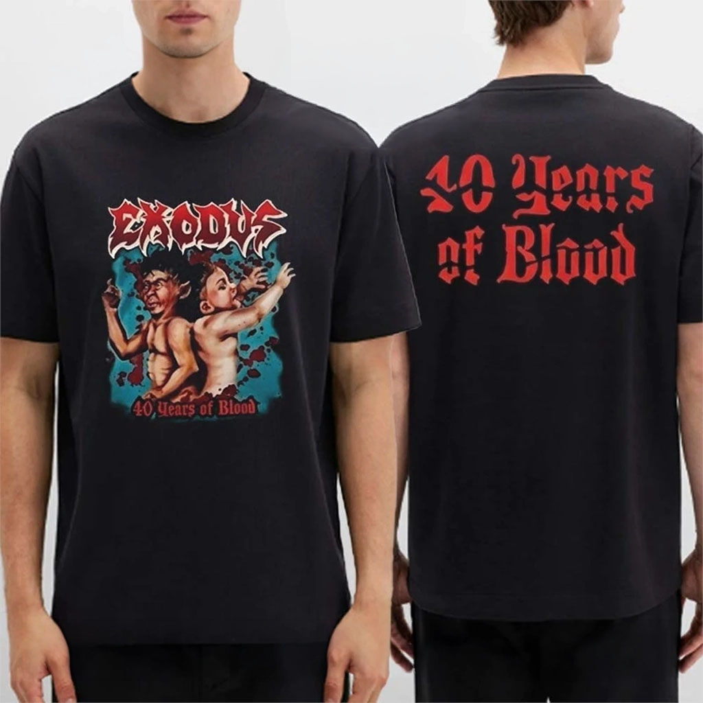 Exodus 40 Years Of Blood 2026 T-Shirt Black Exodus Merch Unique Gift For Brothers - Kdjoy Exodus 40 Years Of Blood 2026 T-Shirt Black Exodus Merch Unique Gift For Brothers - Kdjoy