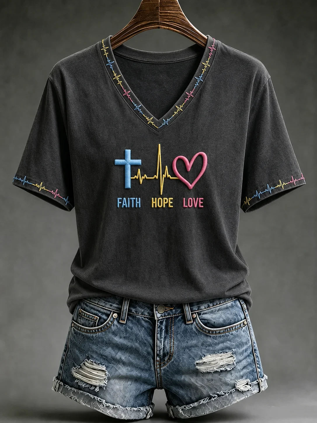 Faith Hope Love V-Neck Shirt Faith Based Clothing Lines Religious Gifts For Her - Kdjoy