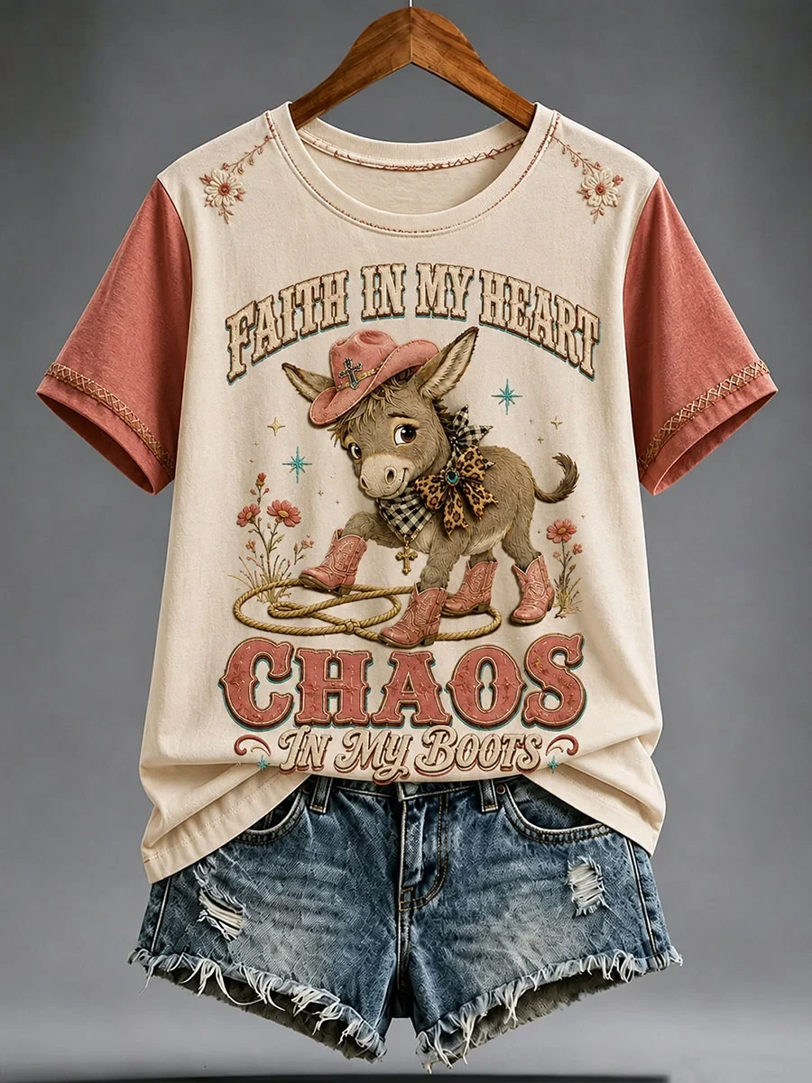 Faith In My Heart Chaos In My Boots T-Shirt Western Donkey Shirt Gift Outfits - Kdjoy Faith In My Heart Chaos In My Boots T-Shirt Western Donkey Shirt Gift Outfits - Kdjoy