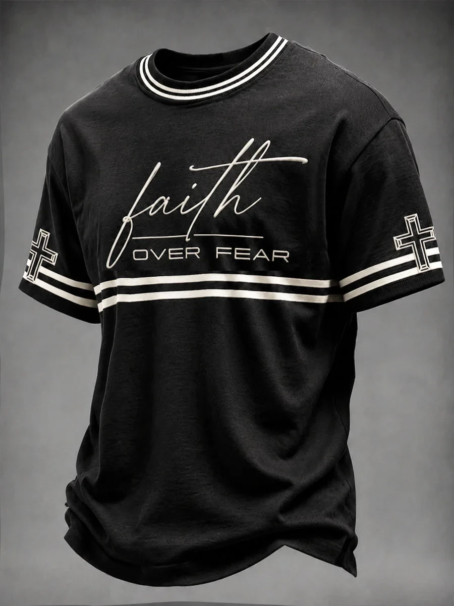 Faith Over Fear Casual T-Shirt Faith Based Attire Christian Gifts For Men - Kdjoy