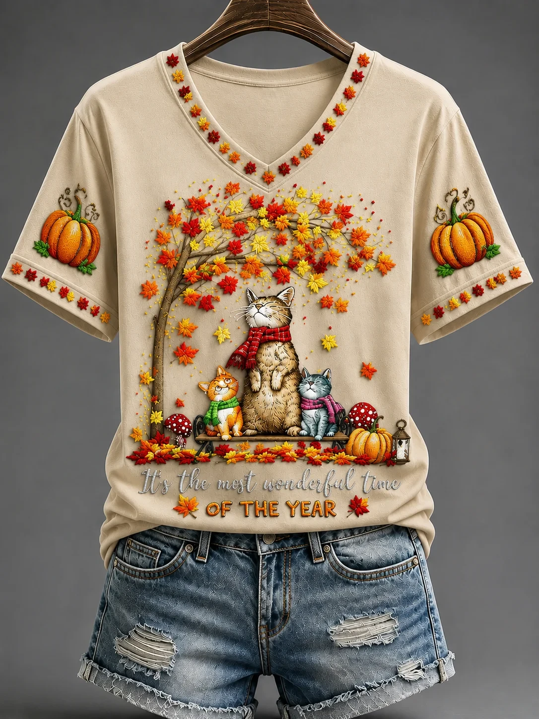Fall Cat It's The Most Wonderful Time Of The Year V-Neck Shirt Cute Fall Outfits Cat Mom Gifts - Kdjoy Fall Cat It's The Most Wonderful Time Of The Year V-Neck Shirt Cute Fall Outfits Cat Mom Gifts - Kdjoy