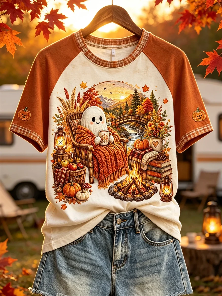Fall Cozy Ghost By Campfire T-Shirt Cute Halloween Outfits Gift For Besties - Kdjoy