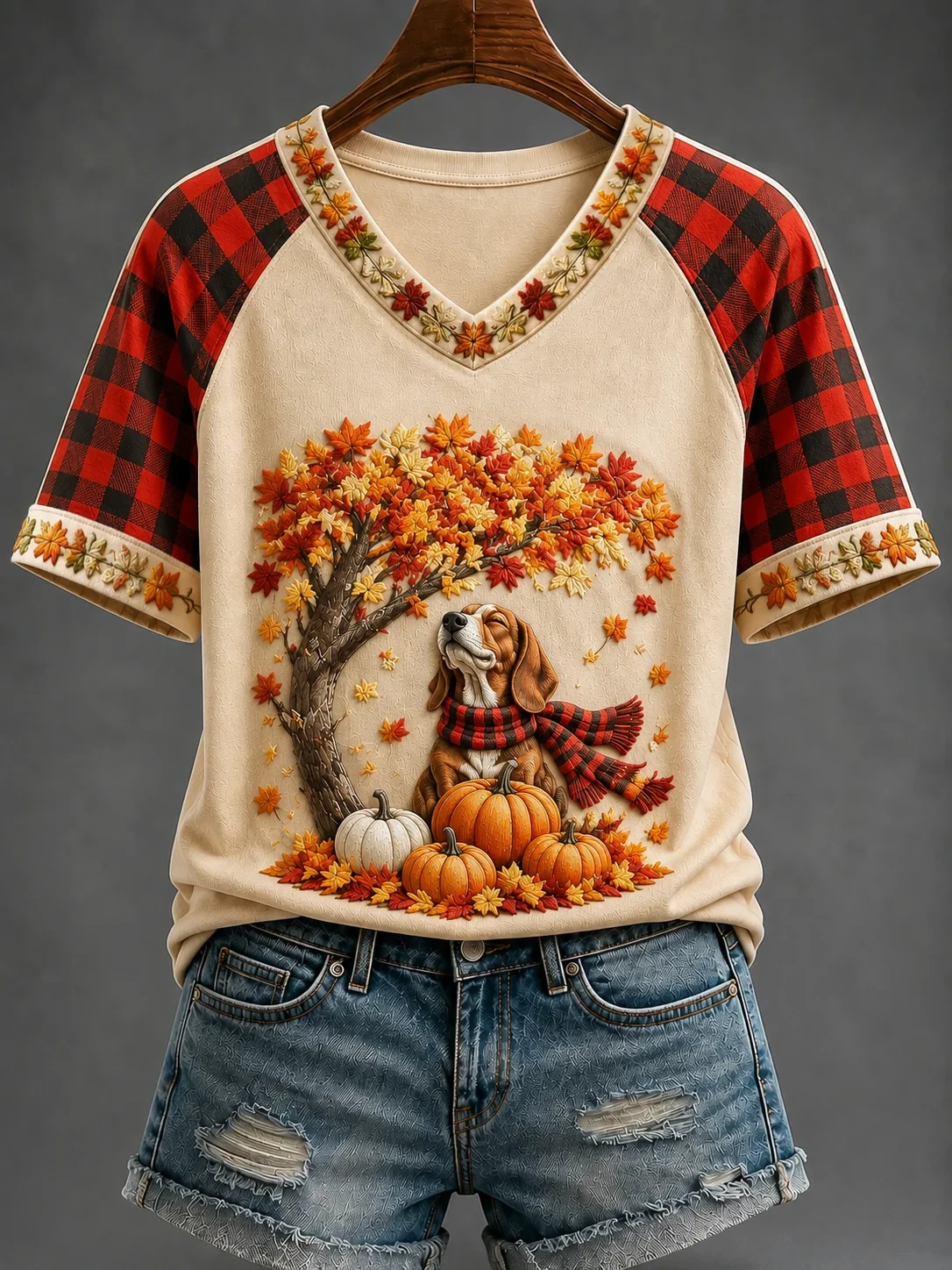 Fall Dog Pumpkin V-Neck Shirt Autumn Maple Tree Shirt Cozy Autumn Vibes Clothing For Dog Lovers - Kdjoy Fall Dog Pumpkin V-Neck Shirt Autumn Maple Tree Shirt Cozy Autumn Vibes Clothing For Dog Lovers - Kdjoy