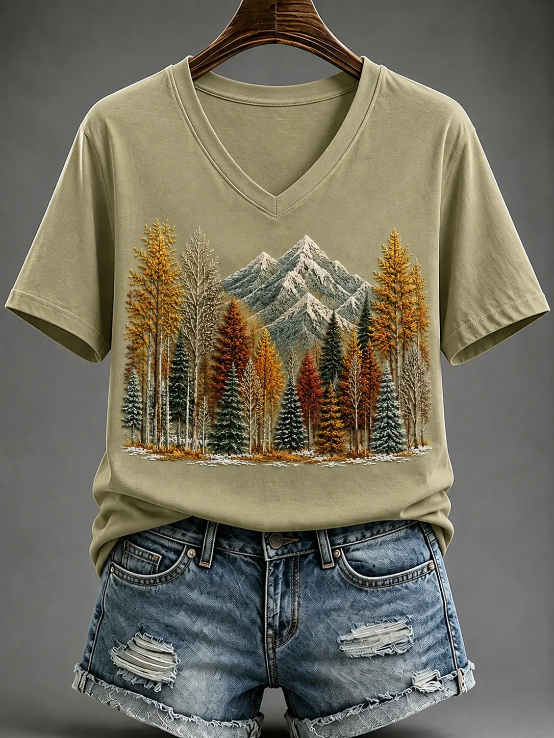 Fall Foliage V-Neck Shirt Autumn Outfit Womens Birthday Ideas for Mom - Kdjoy