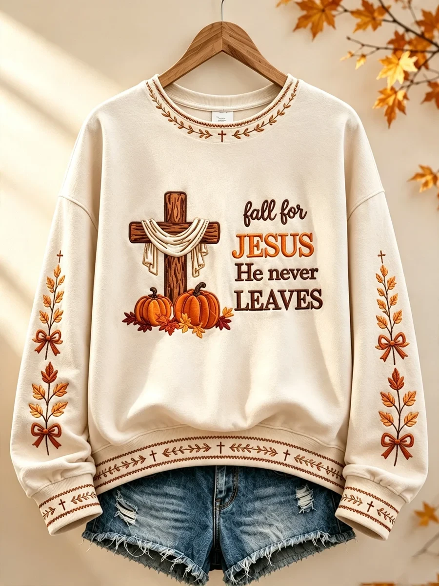 Fall For Jesus He Never Leaves Sweatshirt Autumn Christian Clothing Gift Ideas - Kdjoy Fall For Jesus He Never Leaves Sweatshirt Autumn Christian Clothing Gift Ideas - Kdjoy