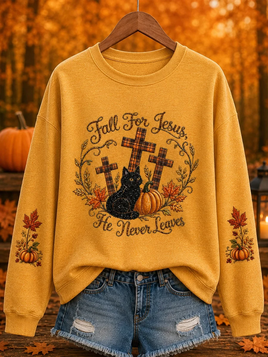Fall For Jesus He Never Leaves Sweatshirt Autumn Halloween Clothing Gift For New Season - Kdjoy