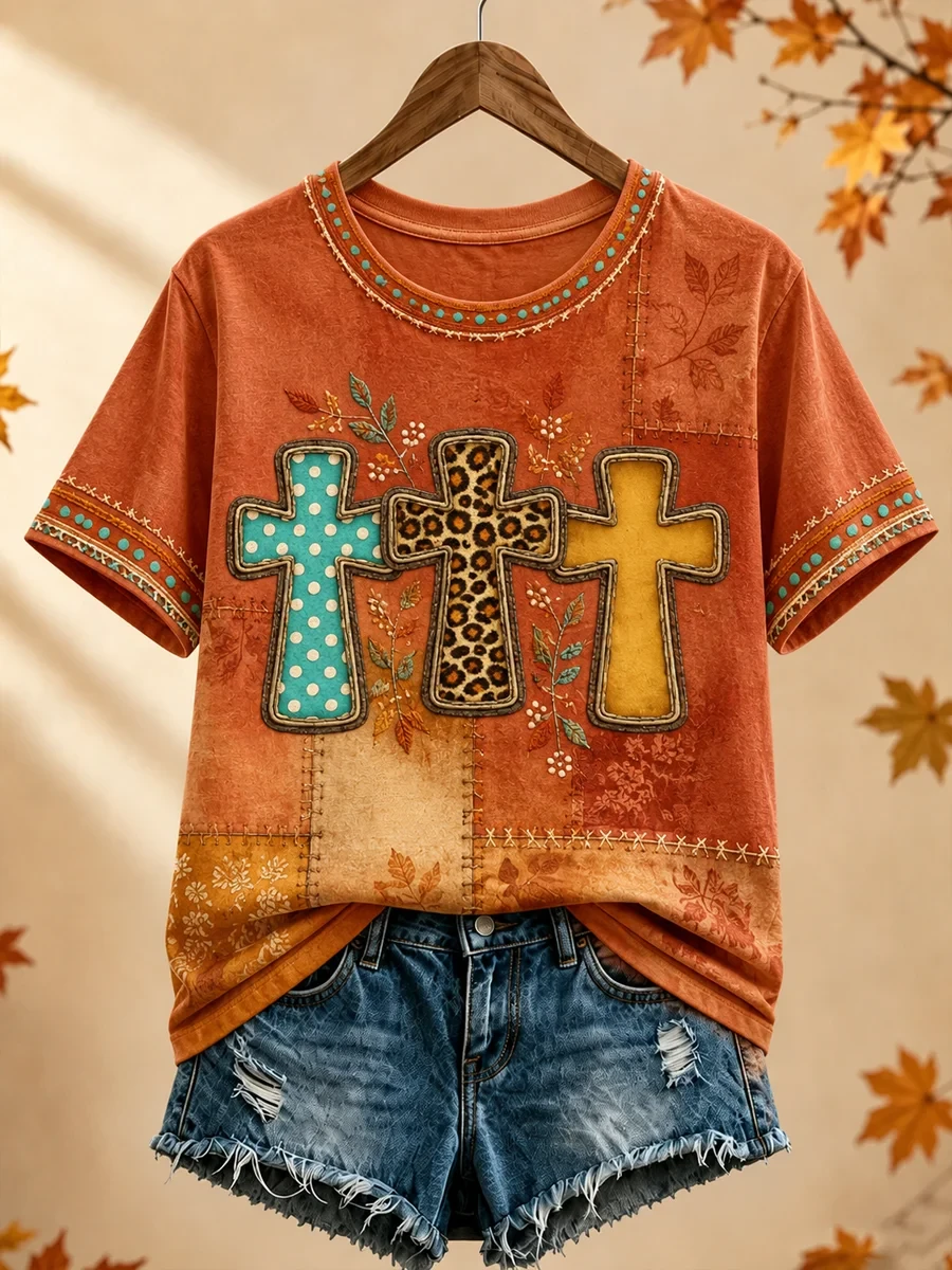 Fall For Jesus T-Shirt Holy Cross Shirt Cute Autumn Clothes Religious Gifts For Mom - Kdjoy