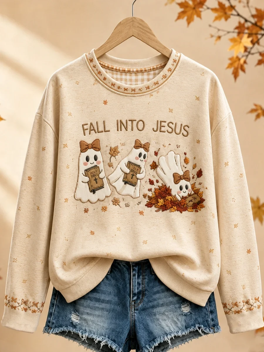 Fall Into Jesus Sweatshirt Autumn Halloween Merch Cozy Halloween Clothes - Kdjoy Fall Into Jesus Sweatshirt Autumn Halloween Merch Cozy Halloween Clothes - Kdjoy
