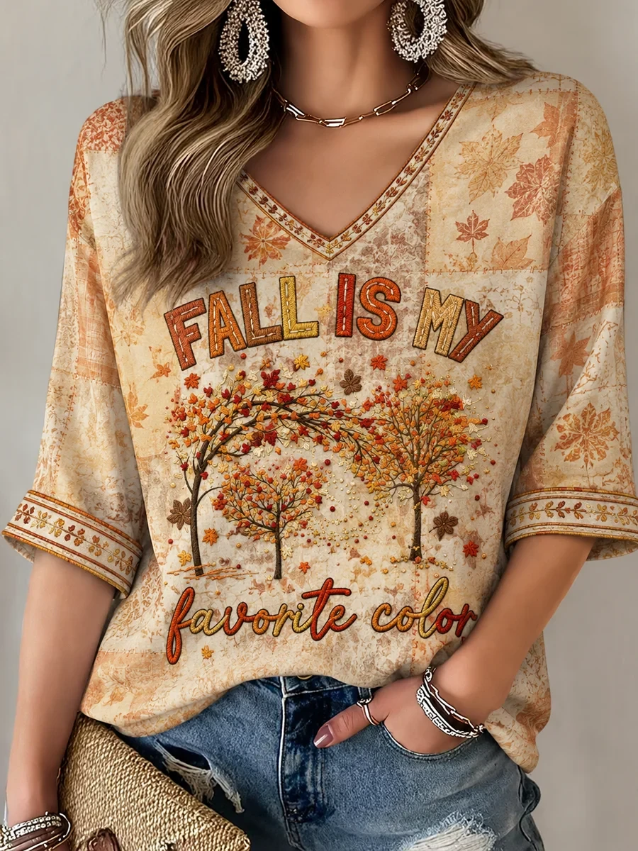 Fall Is My Favorite Color Cropped Sleeve V-Neck Shirt Autumn Clothing Fan Gift - Kdjoy Fall Is My Favorite Color Cropped Sleeve V-Neck Shirt Autumn Clothing Fan Gift - Kdjoy