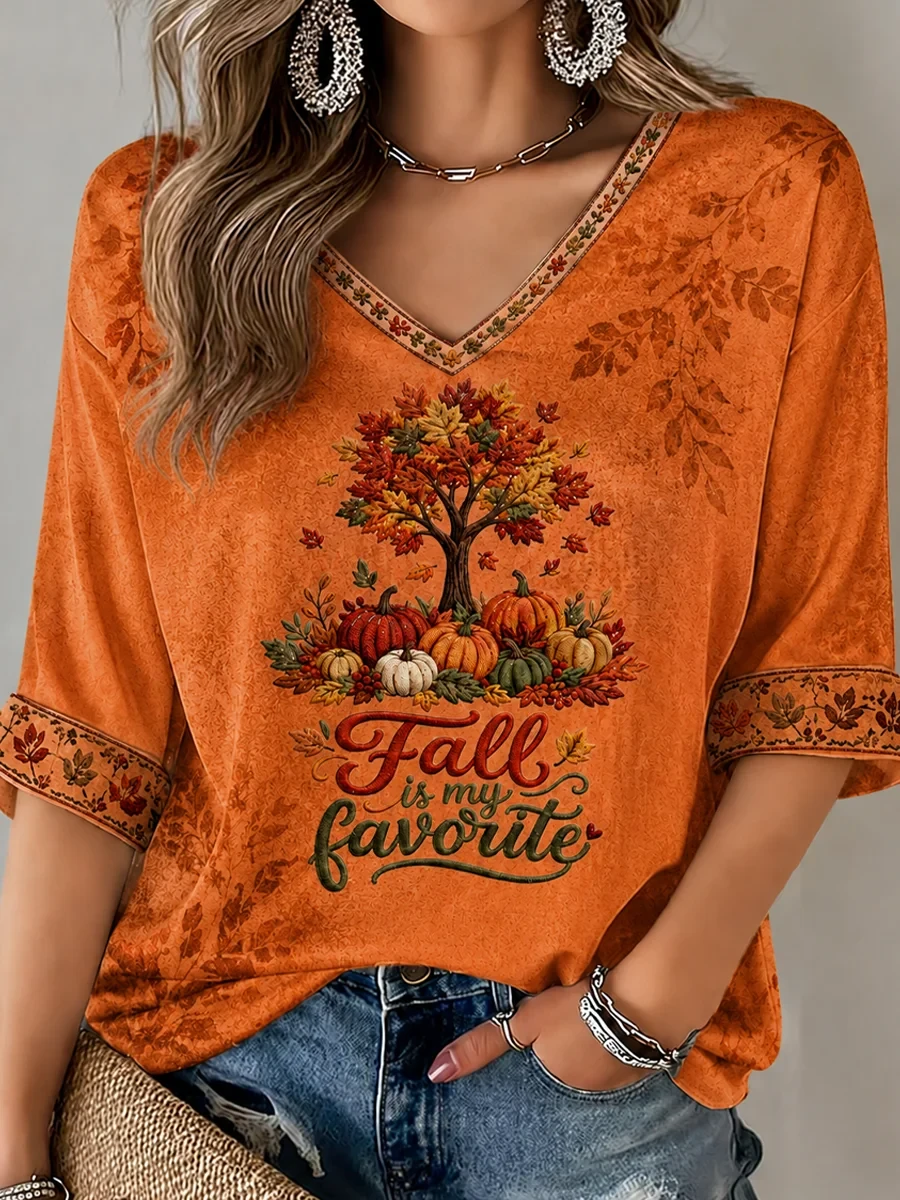 Fall Is My Favorite Color Cropped Sleeve V-Neck Shirt Autumn Foliage Clothes Aesthetic Gift - Kdjoy Fall Is My Favorite Color Cropped Sleeve V-Neck Shirt Autumn Foliage Clothes Aesthetic Gift - Kdjoy