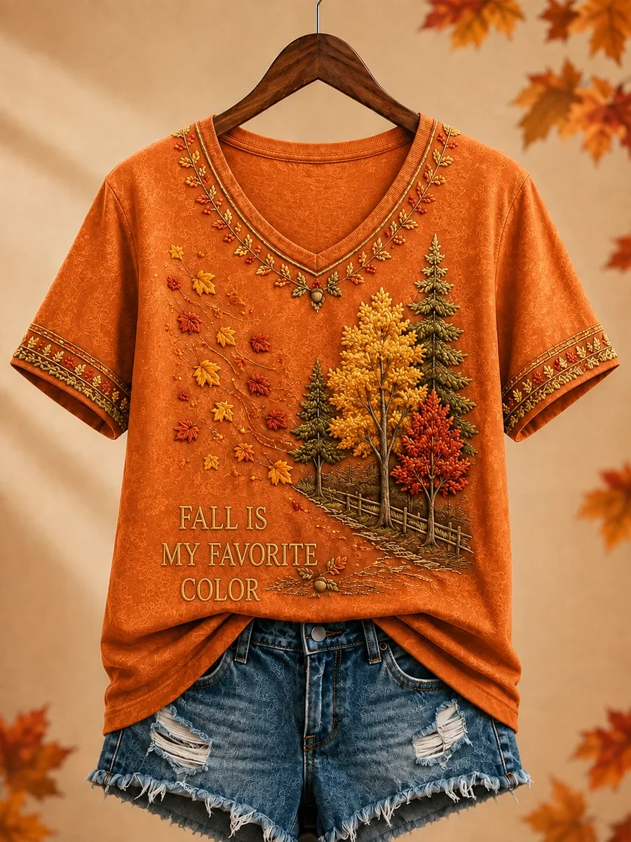 Fall Is My Favorite Color V-Neck Shirt Fall Inspired Clothing Birthday Gifts For Wife - Kdjoy