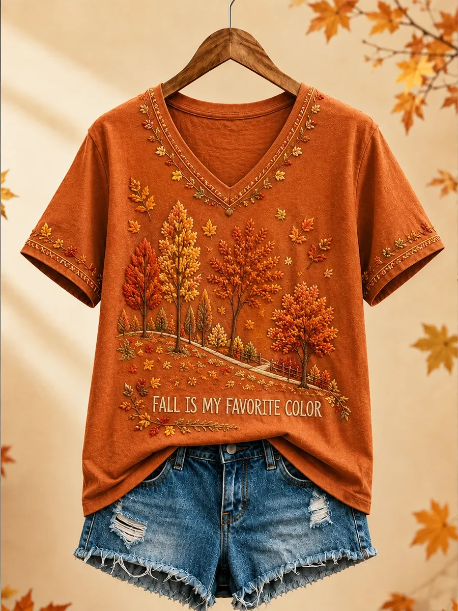 Fall Is My Favorite Color V-Neck Shirt Fall Trendy Clothes Best Gifts For Mom - Kdjoy Fall Is My Favorite Color V-Neck Shirt Fall Trendy Clothes Best Gifts For Mom - Kdjoy