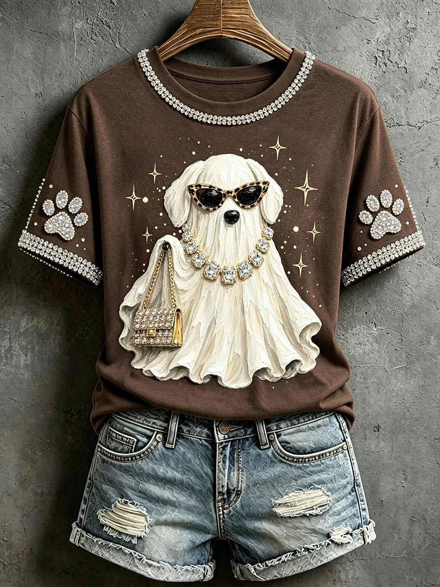 Fancy Ghost Dog Halloween Shirt Fashion Dog Mom Tee Cute Spooky Halloween Gift For Her - Kdjoy Fancy Ghost Dog Halloween Shirt Fashion Dog Mom Tee Cute Spooky Halloween Gift For Her - Kdjoy