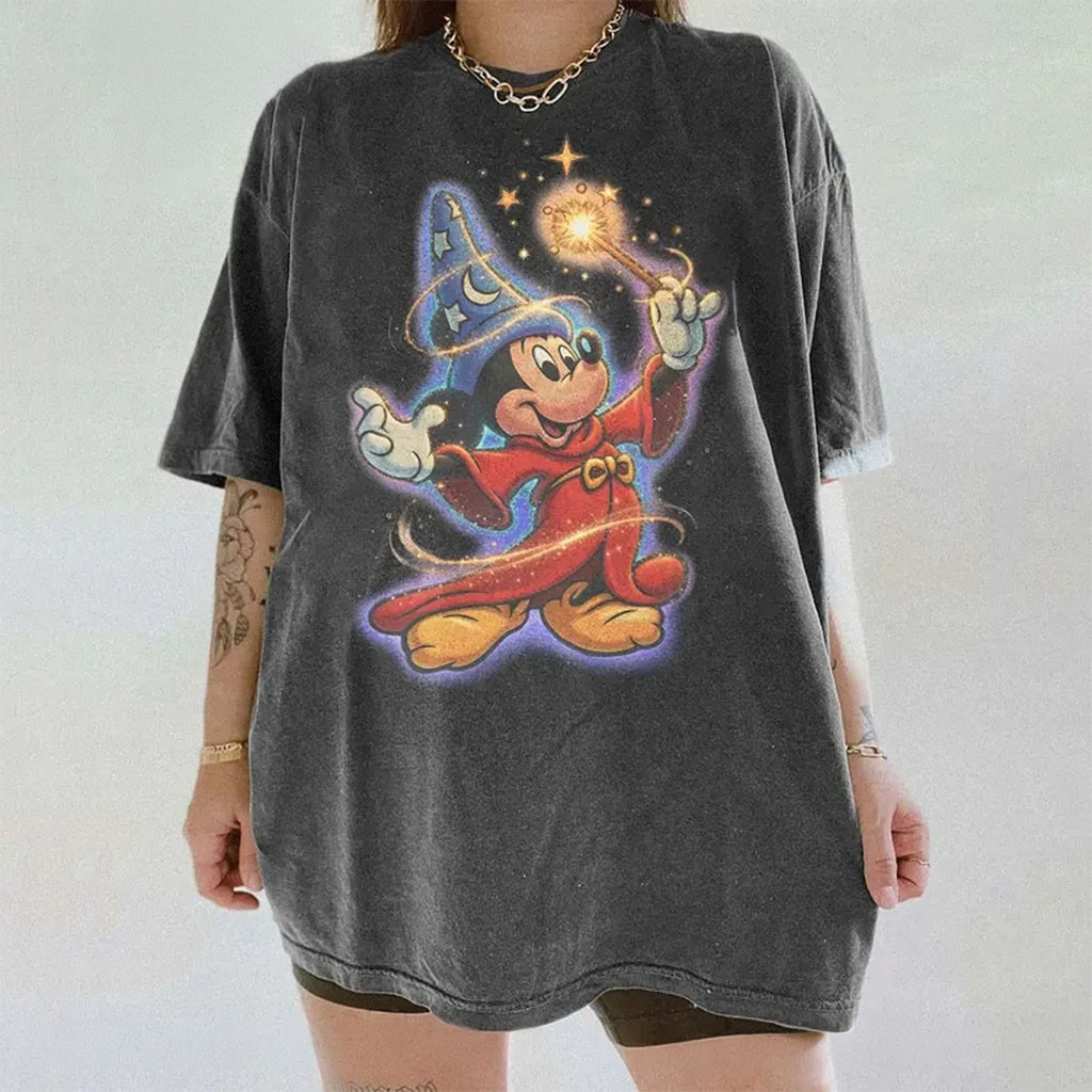 Fantasia Sorcerer Mickey Shirt Family Matching Washed T-Shirt Mickey Mouse Merch Gift For Her - Kdjoy