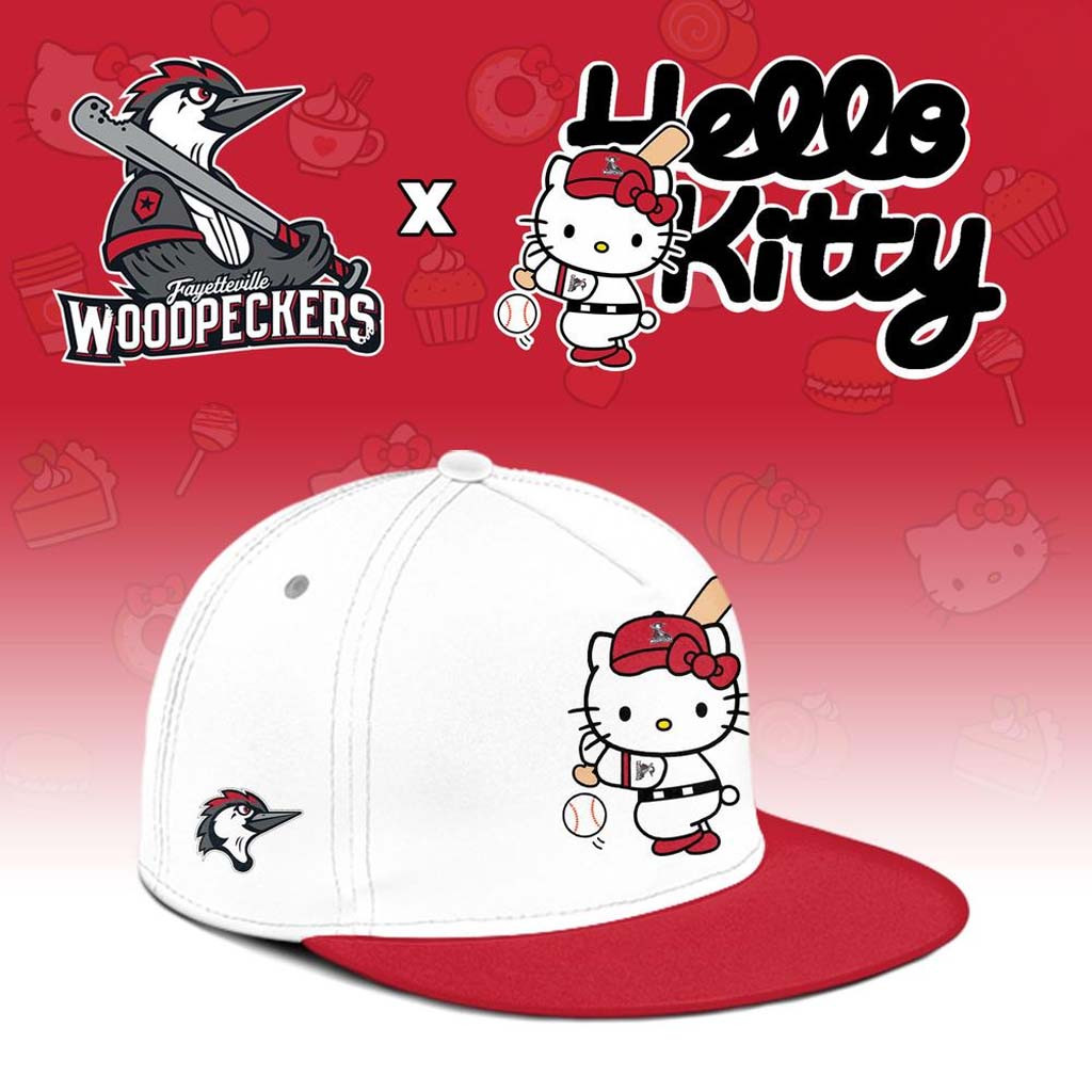 Fayetteville Woodpeckers X Hello Kitty 2026 Snapback Hat Woodpeckers Merch Baseball Fan Gifts - Kdjoy