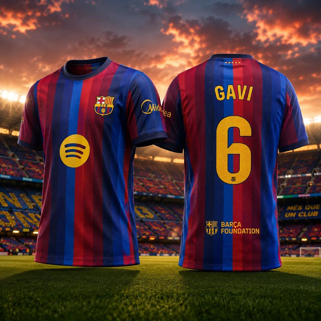 FC Barcelona 2026 2027 Home Kit Jersey #6 Gavi Jersey Shirt Barca Merch Gift For Brothers - Kdjoy