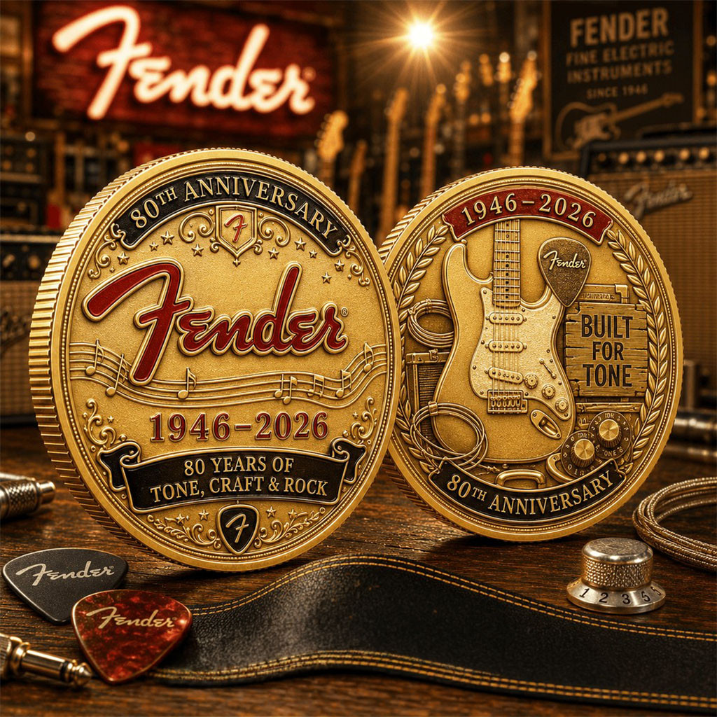 Fender 80th Anniversary Guitar Motif Commemorative Coin Built For Tone Coin Music Fan Gifts - Kdjoy