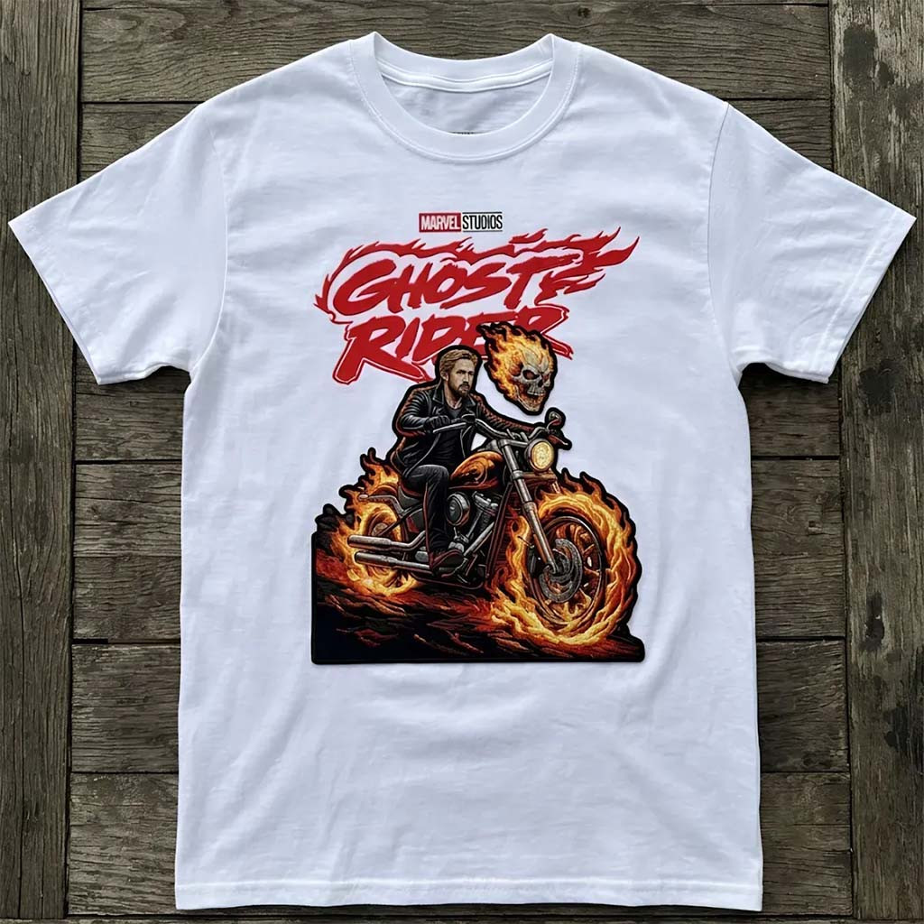 Fiery Ghost Rider T-Shirt White Marvel Merch Best Gift For Brothers - Kdjoy Fiery Ghost Rider T-Shirt White Marvel Merch Best Gift For Brothers - Kdjoy