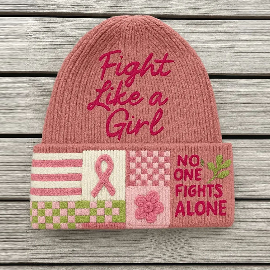 Fight Like A Girl Breast Cancer Awareness Pink Beanie Cancer Survivor Gifts For Her - Kdjoy