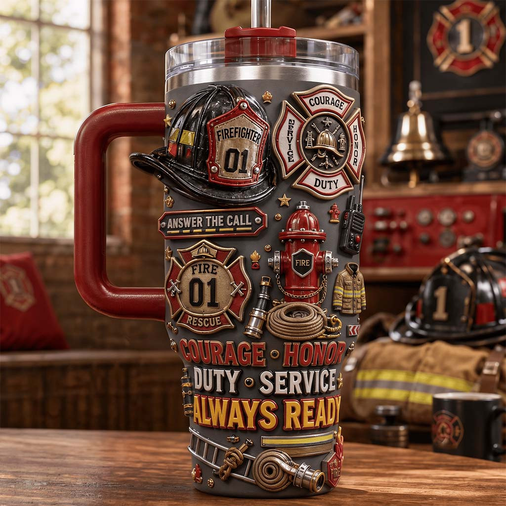 Firefighter Courage Honor Duty Service Always Ready Tumbler Patriotic Cup Firefighter Gifts - Kdjoy