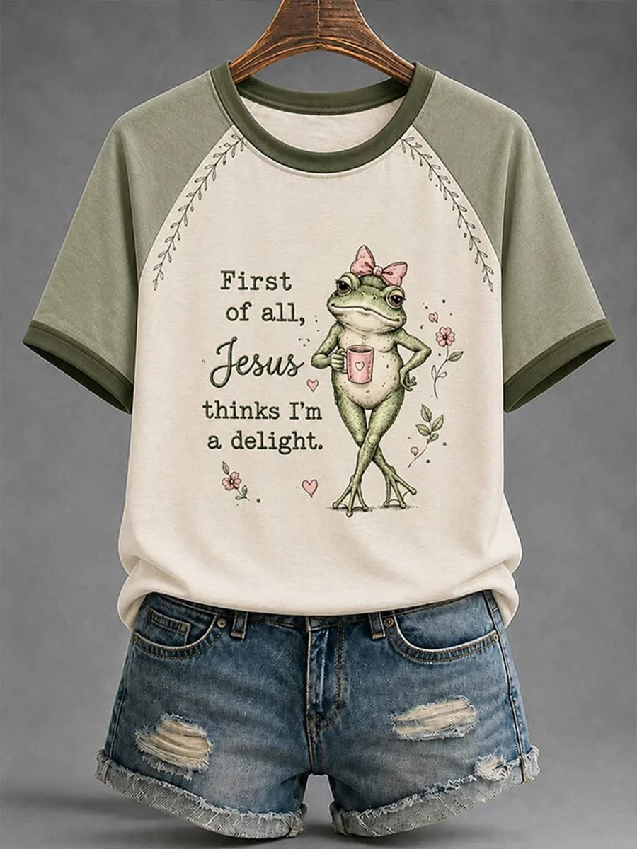 First Of All Jesus Thinks I'm A Delight T-Shirt Frog Cute Tee Outfits For Her - Kdjoy
