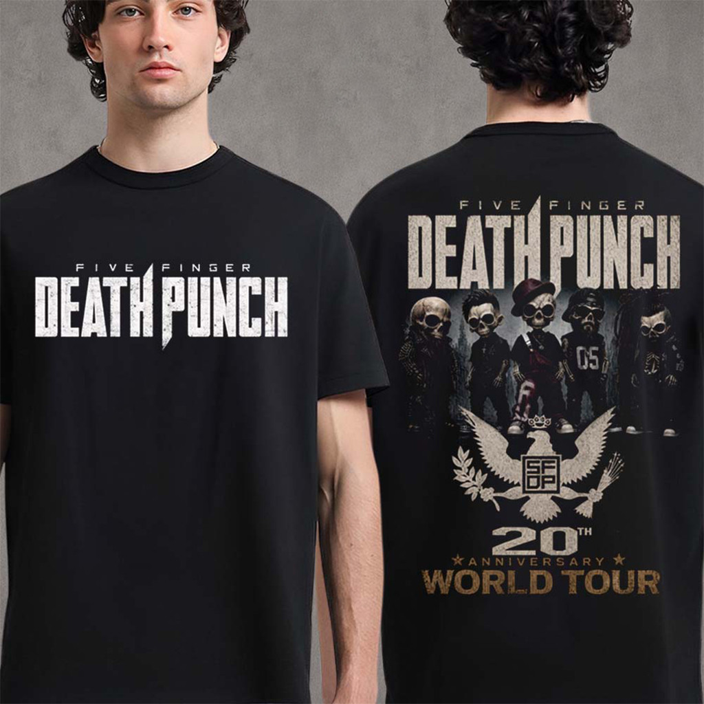 Five Finger Death Punch Merch 20th Anniversary World Tour Skeleton Crew T-Shirt Fans Gifts - Kdjoy