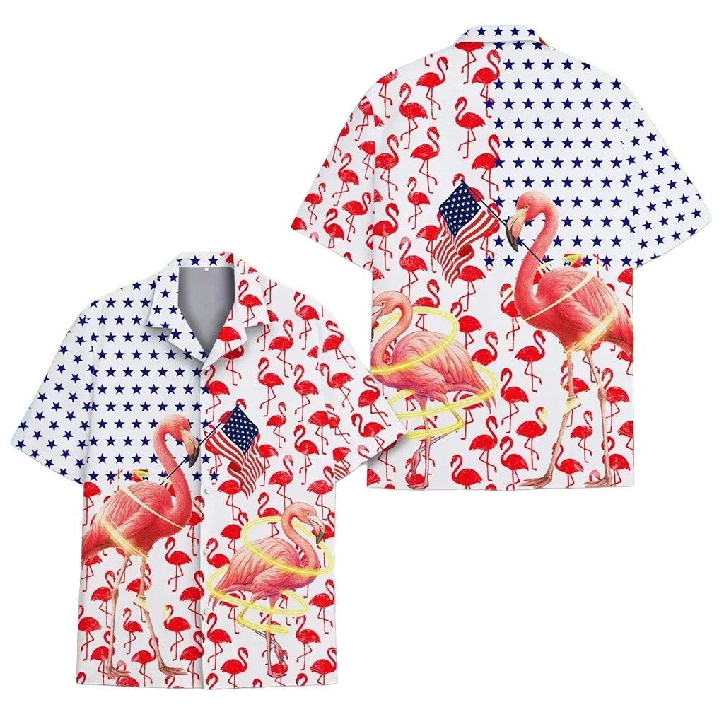 Flamingo 4th of July Hawaiian Shirt Patriotic Clothing Gift Ideas For Fathers