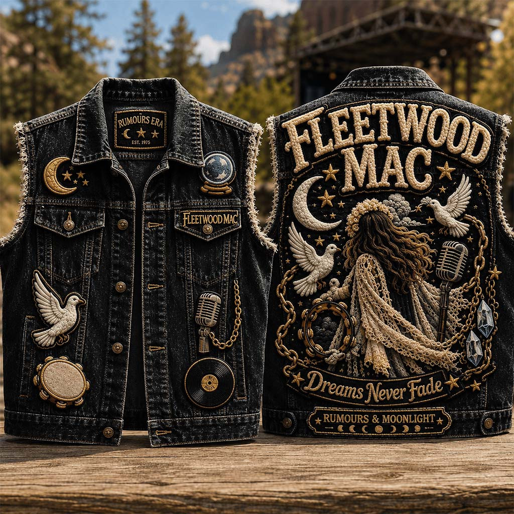 Fleetwood Mac Dreams Never Fade Denim Vest Rumours And Moonlight Fleetwood Mac Merch 2026 - Kdjoy