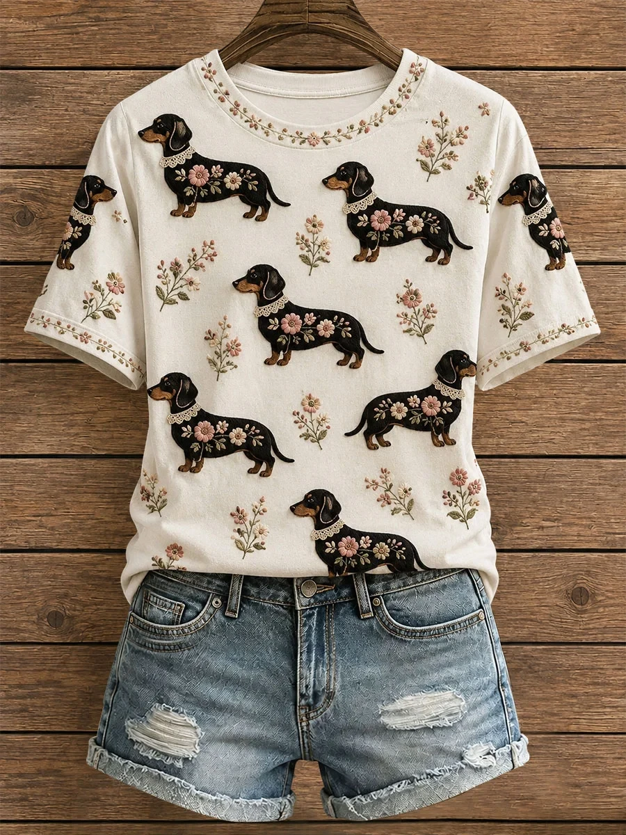 Floral Dachshund T-Shirt Cute Dog Apparel Best Gift For Dachshund Mom - Kdjoy