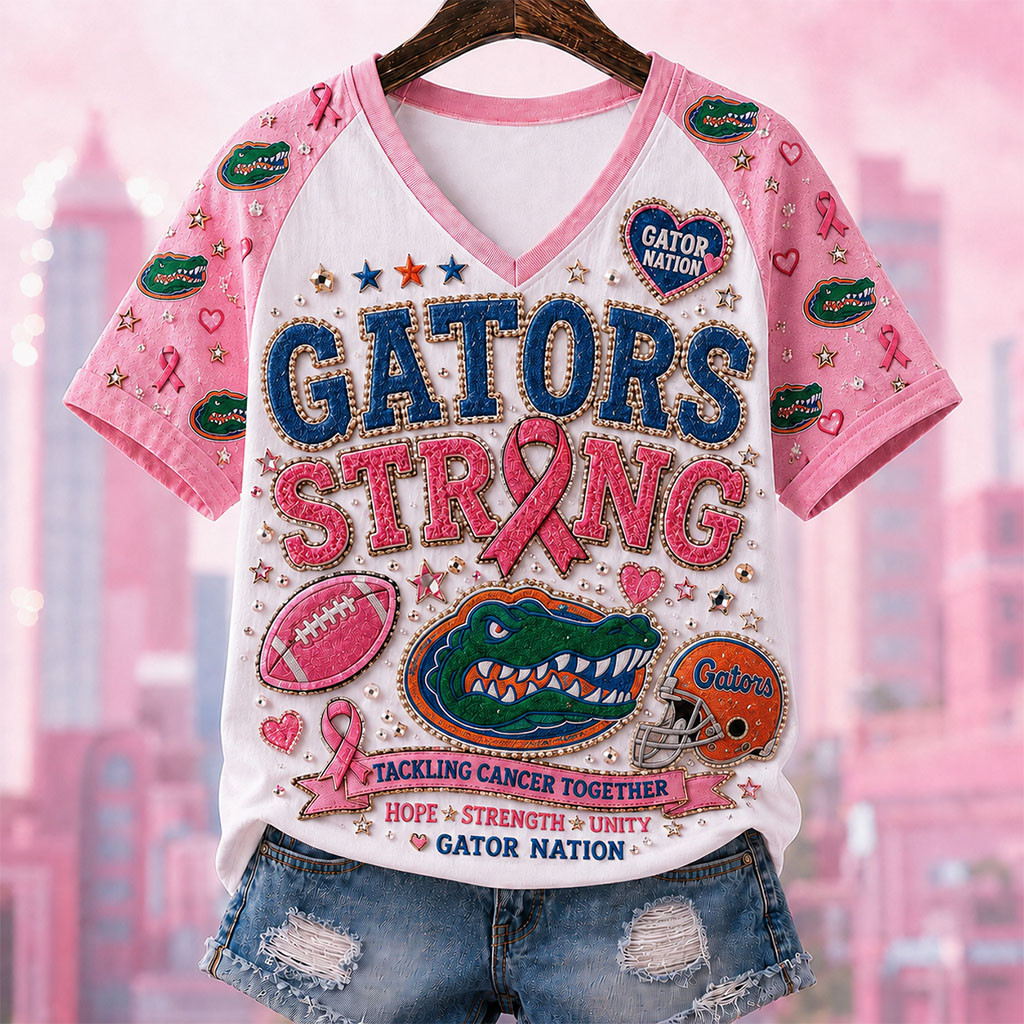 Florida Gators Breast Cancer Awareness V-Neck T-Shirt Pink Out Game Day For Cure Gators Merch