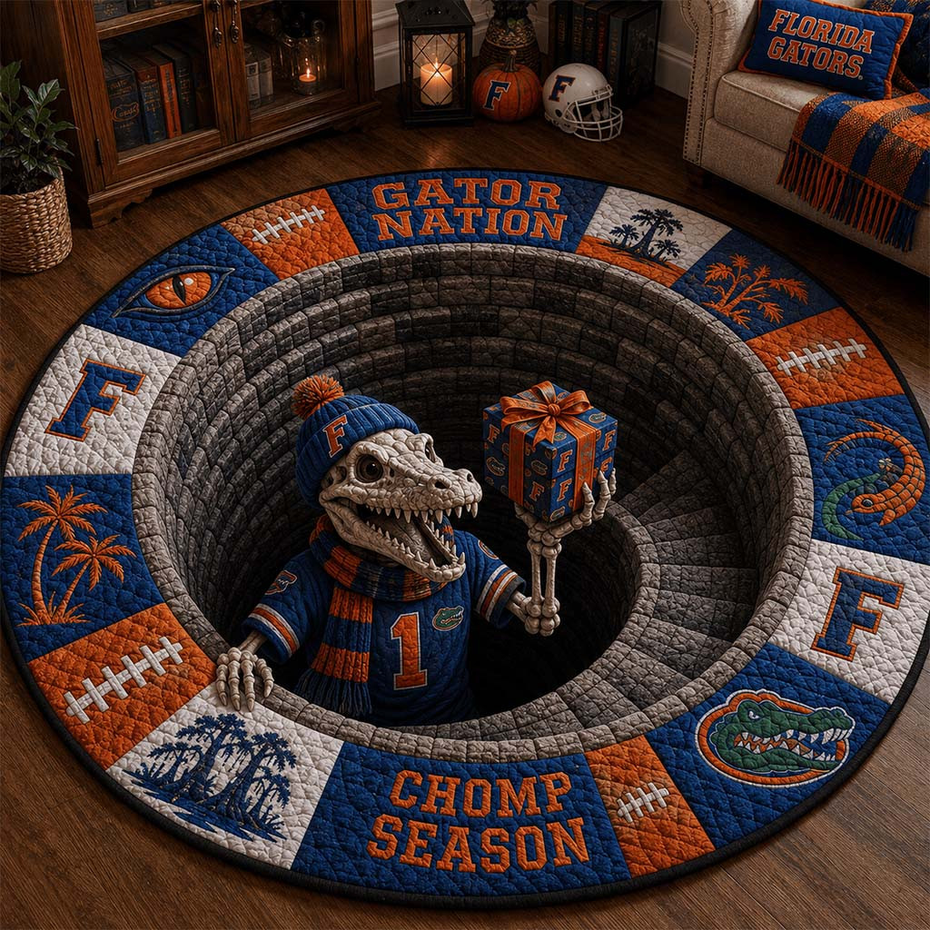 Florida Gators Football Quilted Round Mat Gator Nation Chomp Season Mat Christmas Decor - Kdjoy Florida Gators Football Quilted Round Mat Gator Nation Chomp Season Mat Christmas Decor - Kdjoy