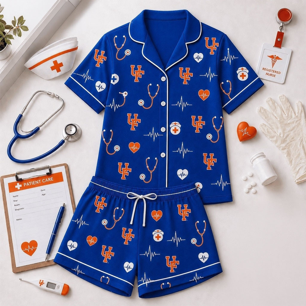 Florida Gators Heartbeats And Home Teams Short Sleeve Pajamas Set Gators Merch Fans Gifts - Kdjoy